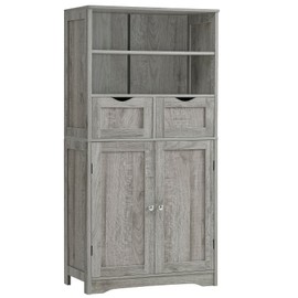 TEENFON 49.6''Tall Storage Cabinet with Adjustable Shelves & Doors, Bathroom Cabinet with 2 Drawers, Cupboard for Living Room, Dining Room, Entryway, Grey