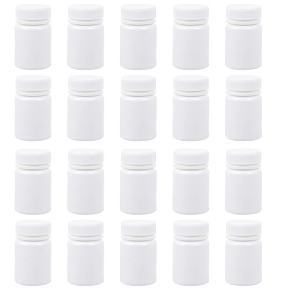 EXCEART 20pcs Empty Pill Bottle Portable Plastic Powder Medicine Holder Tablet Container Case for Pharmacy Vitamins Drug 50ml (White)