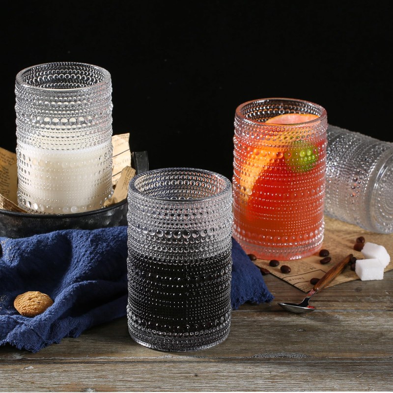 Consou Large Glasses Set of 6, 15 oz Hobnail Glassware