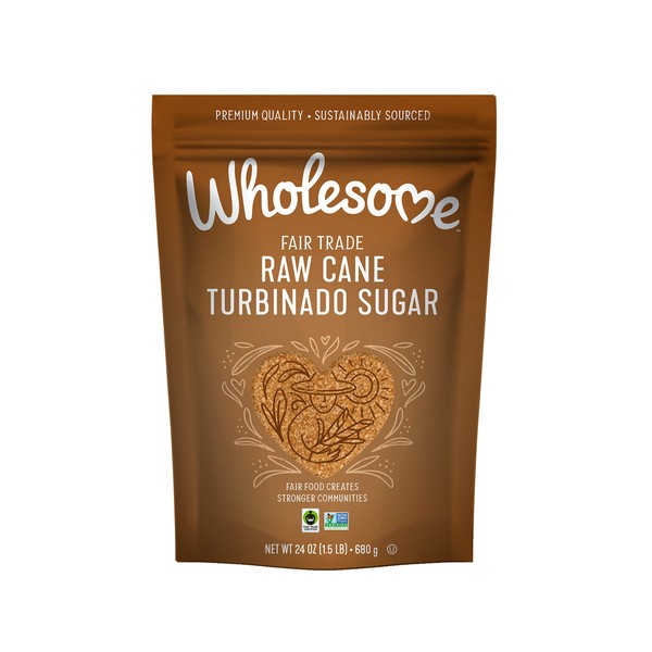 Wholesome Natural Raw Cane Turbinado Sugar, Fair Trade, Unrefined, Non GMO & Gluten Free, 1.5 Pound (Pack of 12)