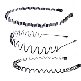 3Pcs Headbands for Men, Metal Women Hair Bands, Fashion Unisex Black Wavy Men for Running, Cycling, Basketball, Yoga, Fitness Workout Stretchy Unisex Black Wavy Spring Outdoor Sports Headbands for Women's & Men's(Black, 3-Piece set)