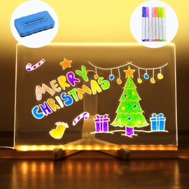 Acrylic Led Dry Erase Board - Creative Rewritable Message Board - Led Color Note Board with Stand - Light up Led Acrylic Message Board as a Glow Memo Board Note with 7 Pen - Free Eraser Easy to Clean