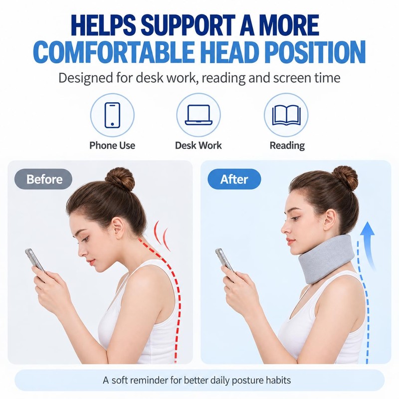 Neck Brace for Posture, Soft Cervical Collar for Sleeping, Working
