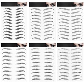 6 Sheets 4D Hair-Like Waterproof Eyebrow Stickers Eyebrow Transfers Stickers Grooming Shaping Eyebrow Sticker in Arch Style for Women and Girls, 66 Pairs Black (Lovely Styles)