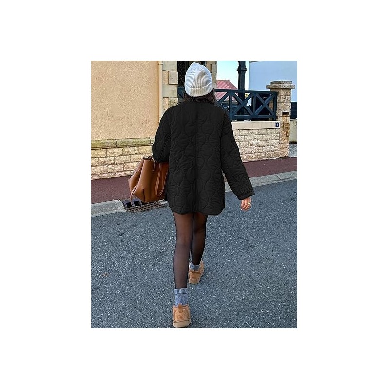 Flygo Women's Oversized Quilted Lightweight Jacket Button Down Puffer Padded