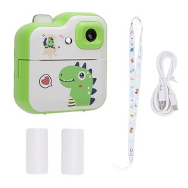 ieron Thermal Printing Camera Green Dinosaur Pattern 2.4 Inch Screen Digital Printing Camera With Three Rolls Of Printing Paper