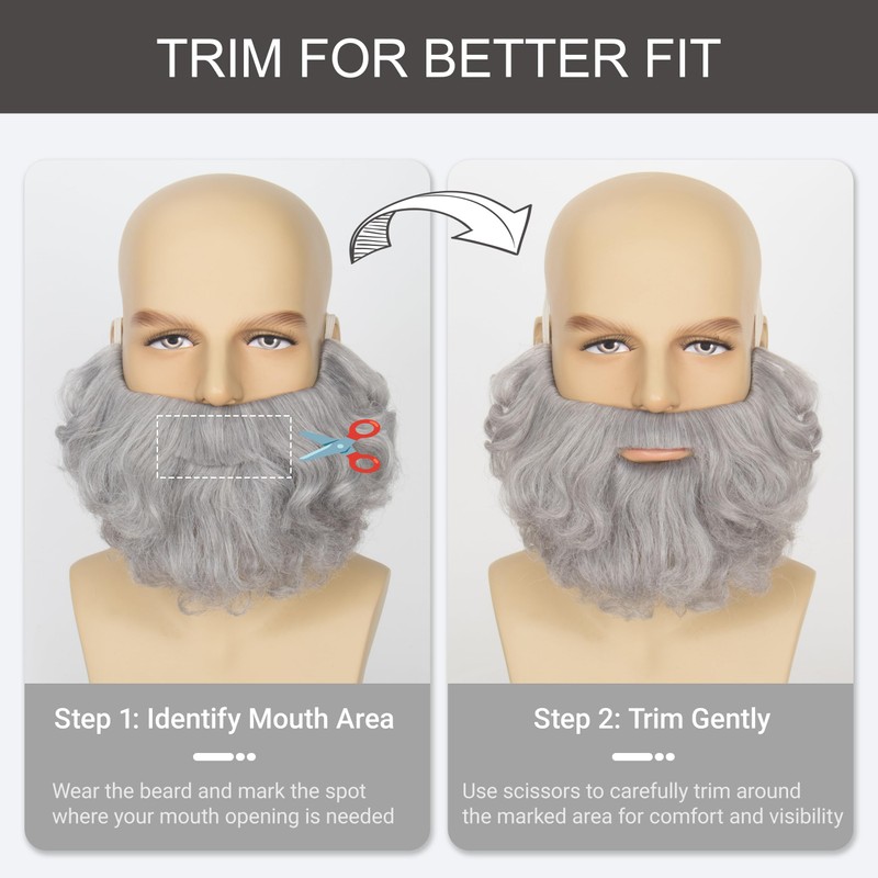 Yan Dream Short Grey Curly Fake Beard for Men Classic
