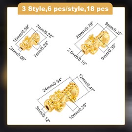 BENECREAT 18 abalorio espaciadoras chapadas en oro de 24 quilates, metal 3D chino Fengshui Lucky Bead para collares, pulseras, llaveros, agujero: 2,5 mm