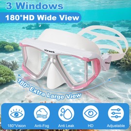 Snorkeling Gear for Adults, Anti-Fog 4-Window Snorkel Mask and Dry Top Snorkel Set, Adult Snorkel Set with Panoramic View, Soft Silicone, Mesh Bag for Scuba Diving, Swimming, Travel