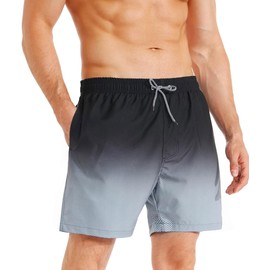 APTRO Mens Swimming Shorts Swimming Trunks Men Compression Liner Swim Shorts 7" Board Shorts Gradient Black MK173 M