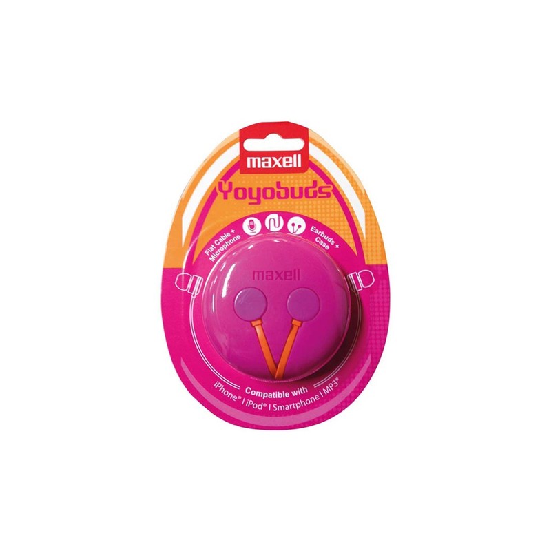 Maxell 303729 Yoyo Buds Earphones with Mic and Case Pink/orange