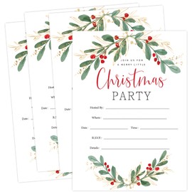 JarThenaAMCS 25 Pack Christmas Party Invitations Watercolor Holly Jolly Invitation Paper Cards Xmas Winter Holiday Party Invites with Envelopes Stickers for Christmas Party