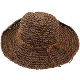 Urban CoCo Women's Wide Brim Caps Foldable Summer Beach Sun Straw Hats (Dark Coffee)
