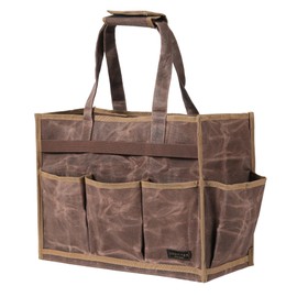 Tool Bag, Heavy Duty 16oz Waxed Canvas Water-Resistant Tool Pouches, Tool Tote with Handle for Tools, Wrenches, Screwdrivers (15.5 X 5.9 X 11.5 inch) | Brown