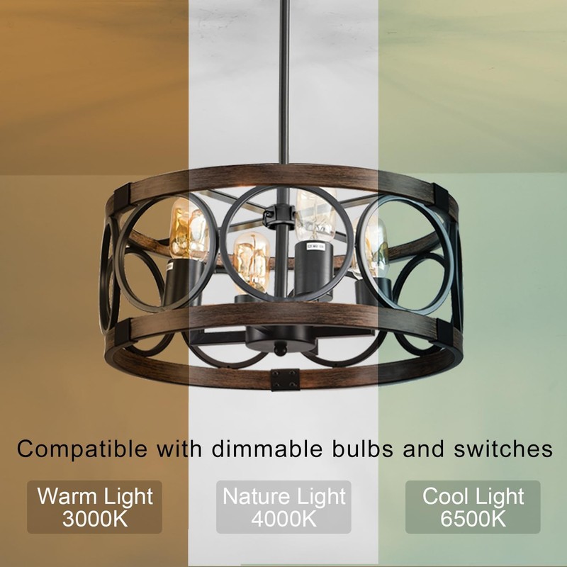 SHIANDAR Light Fixture Ceiling Mount Kitchen 4 Light Semi Flush