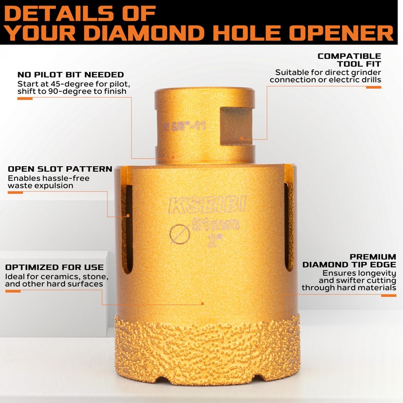 KSEIBI 615289 Diamond Hole Saw, 3-1/2 Inch (89mm) Diamond Core