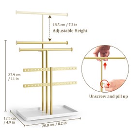 Jewelry Holder Organizer Necklace Display: Metal Aesthetic Room Decor Tree Stand for Necklace Bracelet Hanger and Earrings Storage beautiful jewelry tower for mom wife girlfriend (Gold)