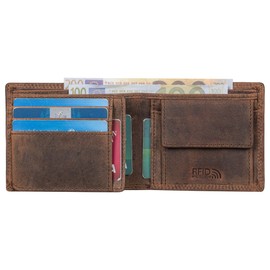 Benthill Men's Leather Wallet - Wallet with RFID Protection - Slim Wallet for Men - Genuine Vintage Leather Wallet, Dark Brown (H)