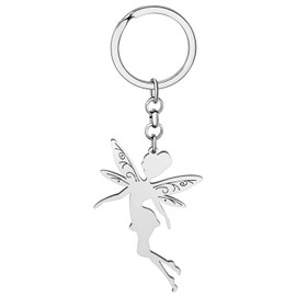 RAIDIN Stainless Steel Cute Angel Butterfly Wings Elf Keyring Key Ring Jewellery Gifts for Women Girls Car Purse Key, Silver-138