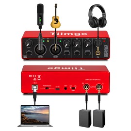 Tiimge 2x2 USB Audio Interface for PC, with 48V Phantom Power, 24Bit/192kHz High-Fidelity, Mic Preamplifier XLR/TSR/TS Ports, Compatible for Guitarist, Vocalist, Podcaster or Producer