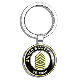 HJ Media U.S. Army First Sergeant Veteran Metal Round Metal Key Chain Keychain Ring