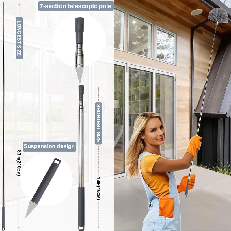 100 Inch Cobweb Duster, Spider Web Brush & Microfiber Feather