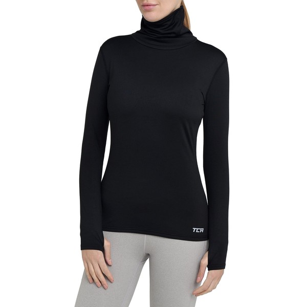 TCA Warm-Up Women's Long-Sleeved Sports and Running T-Shirt with Turtleneck, Black