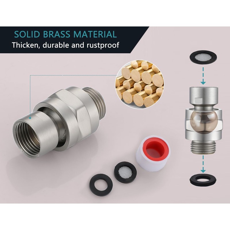 Shower Head Swivel Ball Adapter, Solid Brass Universal Angle Connector