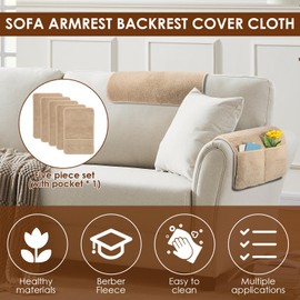 5 Pcs Sofa Armrest Cover Recliner Headrest Protector Nonslip Armchair Covers Sofa Slipcover with Side Pocket Abrasion Furniture Protector Fit Most Recliners Lounge Chairs and Sofa Armrests (Khaki)