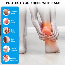 Silicone Heel Protectors for Cracked Heels, Heel Spurs, Plantar Fasciitis - Gel Heel Pads, 4 Pairs, Unisex, Black and White