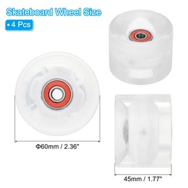 PATIKIL Light Up Skateboard Wheels 60x45mm, 4 Pack 78A PU Roller Skate Wheels with Bearings for Outdoor Cruiser Street Double Row Skating Replacement, White