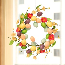 Easter Door Garland with Decorative Eggs and Flowers, Colorful Garland for Home, Office, Shop, Holiday, Window, Wall, Garden Decor