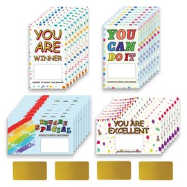 PLIGREAT 120 Pieces Motivational Phrases Scratch Off Cards Rainbow Color Blank Gift Certificates Scratch Cards Reward Tickets for Students Teacher Nursery School Supplies, 4 Styles