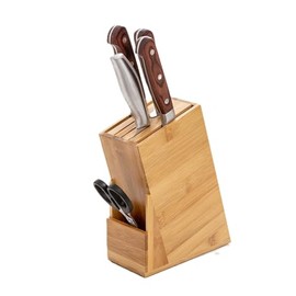 Wooden Knife Block, Kitchen Knife Holder Countertop 6 Slots Knife Block with Scissors Slot Kitchen Knife Set for Knife, Scissor, Sharpenner Wood Knife Organizer