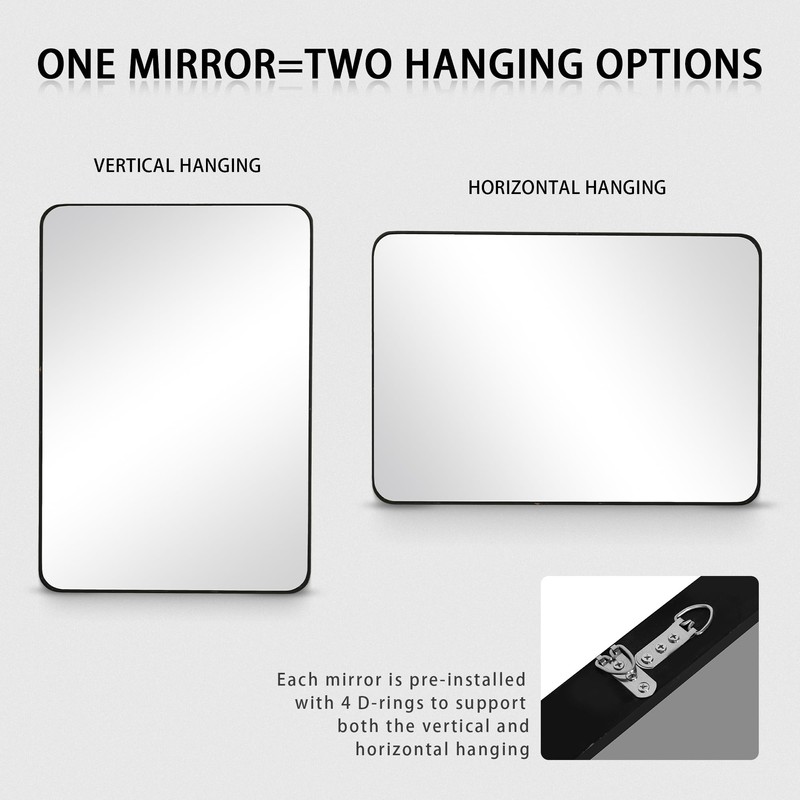 DUQIMO 24x36 Inch Black Framed Mirror for Bathroom, Rounded Rectangle