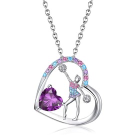 Cheerleader Necklace for Girls Cheerleader Gifts Birthstone Rainbow Cheering Cheerleading Jewelry Sport Cheer Birthday Christmas Gifts for Kids Teens Little Girl Daughter Granddaughter Niece February