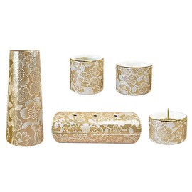 Pottery Modern Buddhist Tools 5-Piece Set "Yui Flower" (Horizontal Barrel Type Incense Burner) Champagne Gold (j1272-1-4)