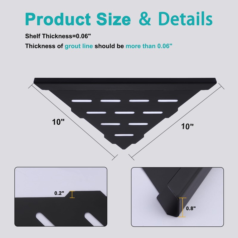 Xiarnotogi 10" Corner Shower Shelf, 2-Pack Bathroom Shelves for Tile