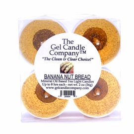4 Pack of Banana NUT Bread Up to 8 Hour Scented Mineral Oil Based Tea Lights by The Gel Candle Company