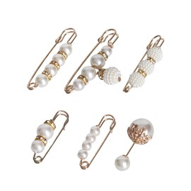 ALXBSONE 6Pcs Simulation Pearl Safety pins, Women's Woven Shawl Clip, Fashion Brooch Accessories, Suitable for Sweaters, Shawls, Pants(Set04)