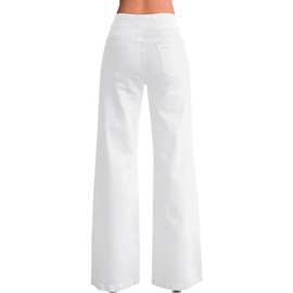 roswear Women's Wide Leg Jeans Casual High Waisted Stretch Baggy Loose Denim Pants White X-Large