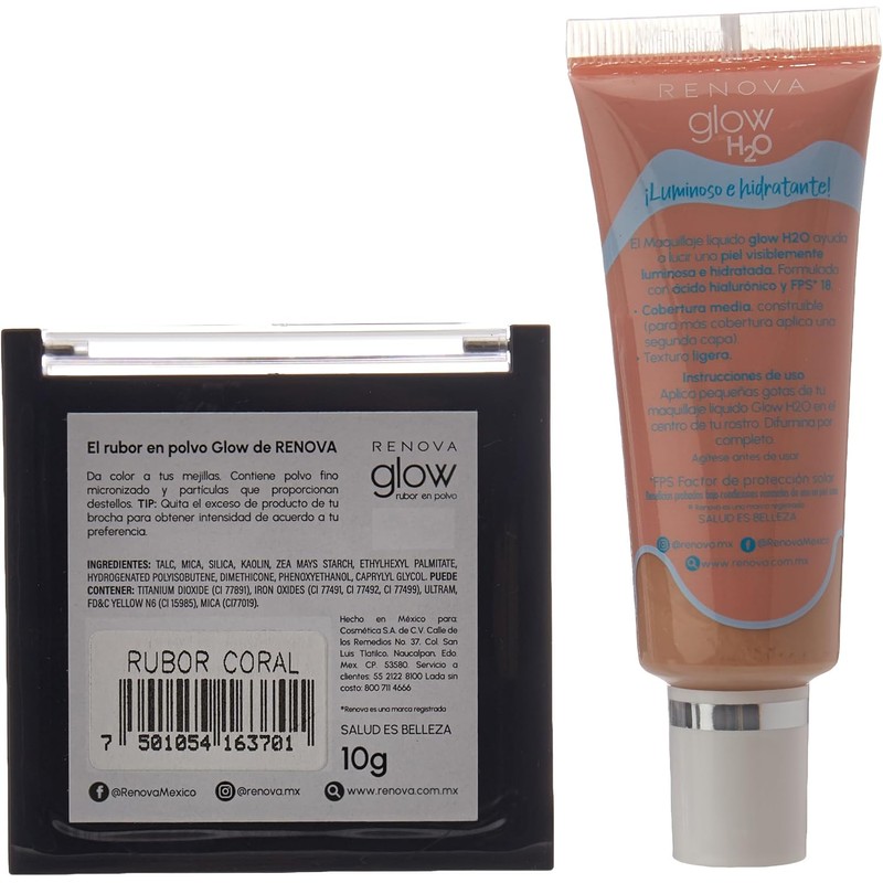 Renova Kit Rubor Coral & Maq Glow H2O Natural