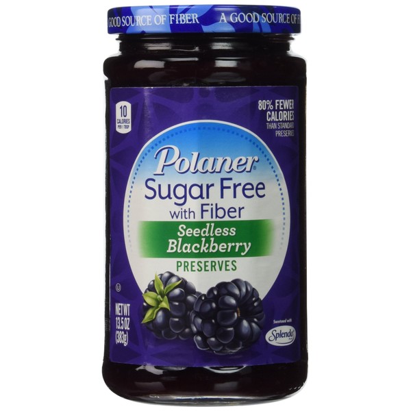 Polaner Seedless Blackberry Preserves Sugar Free with Fiber, 13.5 Oz,