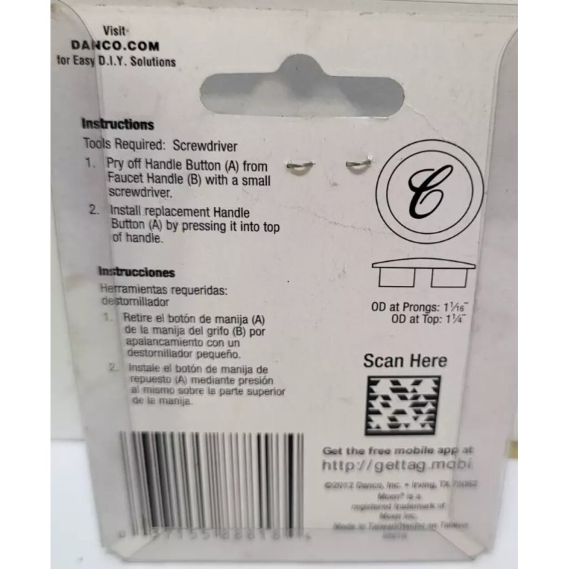 Danco 88818 Single Handle Index Button for Moen Faucets, Clear