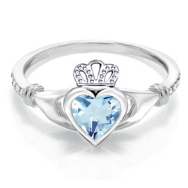 Sterling Silver Claddagh Ring for Women Irish Claddagh Birthstone Ring Celtic Knot Crown Engagement Ring for Women Anniversary Wedding Promise Ring, 8, Base, Cubic Zirconia