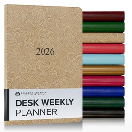 Gallery Leather Desk Weekly Monthly Planner 2026, Elegantly Bound Calendar Planner and Notebook with Stylish Gold-Gilded Page Edges, 12 Months - Floral Latte - 8 x 5.5 "