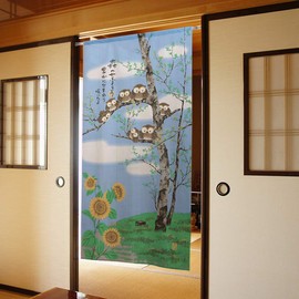 Noren Workshop Noren Wall Decor Tapestry Room Divider Blindfold Half Noren Japanese Pattern Owl 33.5 x 66.9 inches (85 x 170 cm) Forest Seven Lucky Wax Four Seasons (BL Satoyama Sunflower 2451A)