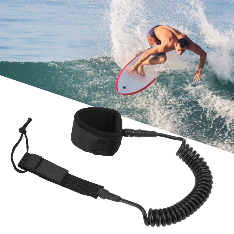 Surfboard Leash High Elasticity TPU Black Adjustable Coiled Surfing Leg