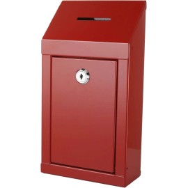 My Charity Boxes Red Metal Donation Box With Lock Secure Collection Suggestion Box Easy Mounting