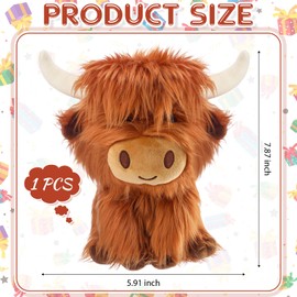 Blueweenly Highland Cow Stuffed Animals 7.87in Brown Highland Cow Plush Toy Fluffy Soft Cute Farm Toy Gift Decoration for Men Women Kid Bedtime